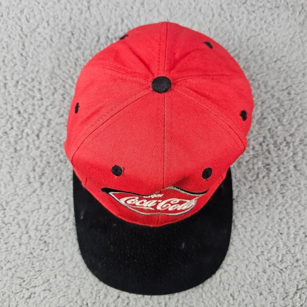 Vintage Coca Cola Hat Red Black Snapback Suede Bill Y2K 90s Embroidered Logo